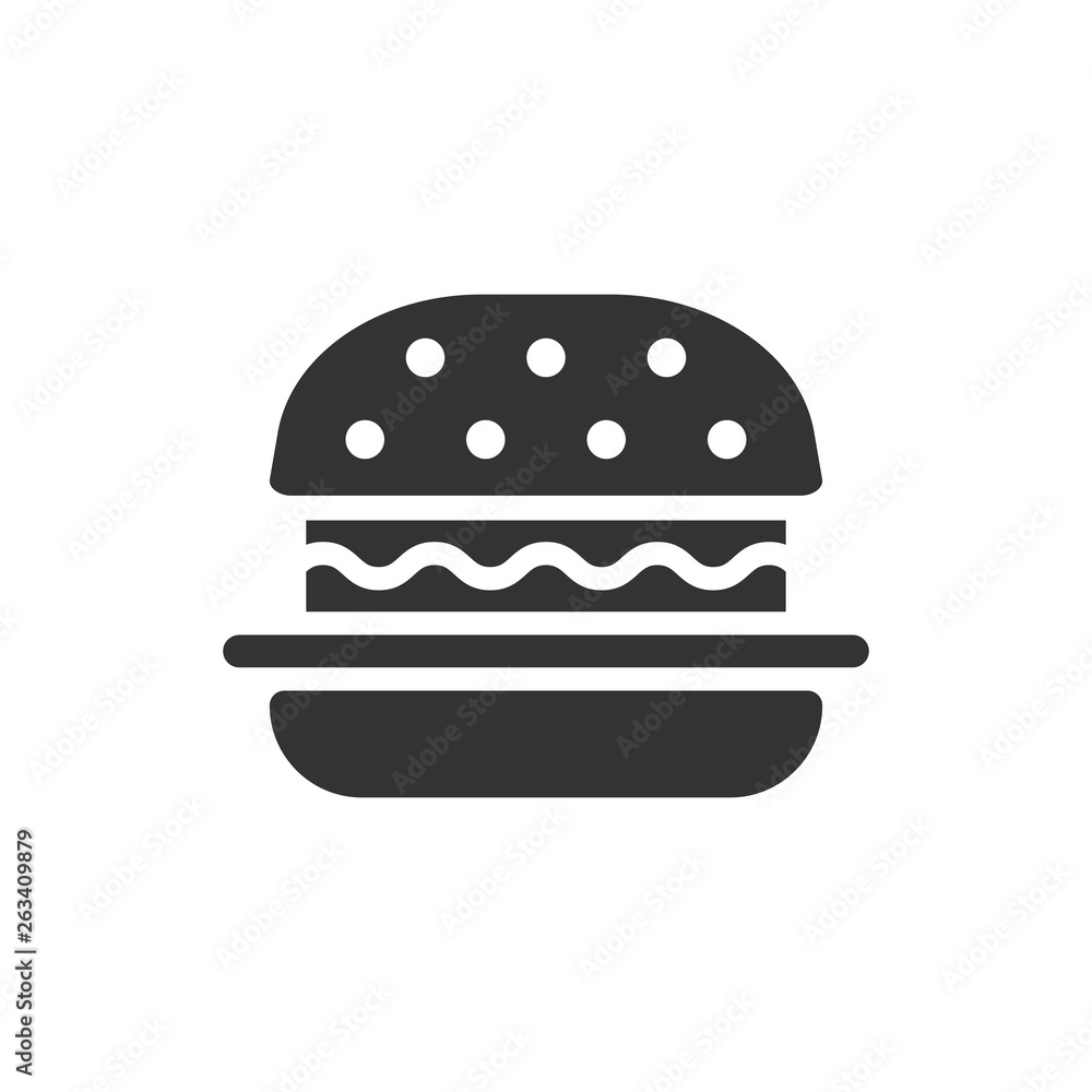 Burger sign icon in flat style. Hamburger vector illustration on white isolated background. Cheeseburger business concept. Burger sign icon in flat style. Hamburger vector illustration on white isolated background. Cheeseburger business concept.