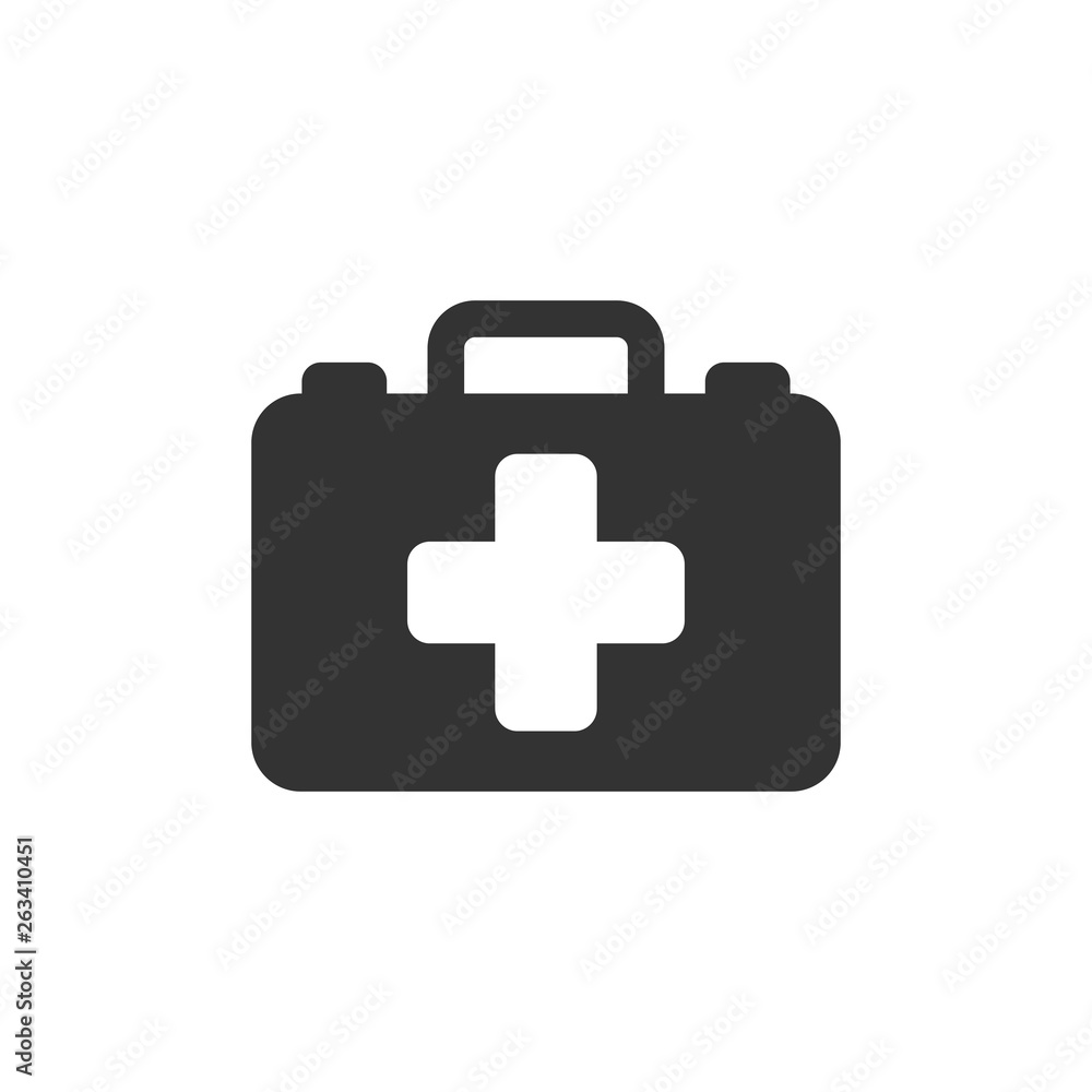 First aid kit icon in flat style. Health, help and medical diagnostics vector illustration on white isolated background. Doctor bag business concept. First aid kit icon in flat style. Health, help and medical diagnostics vector illustration on white isolated background. Doctor bag business concept.