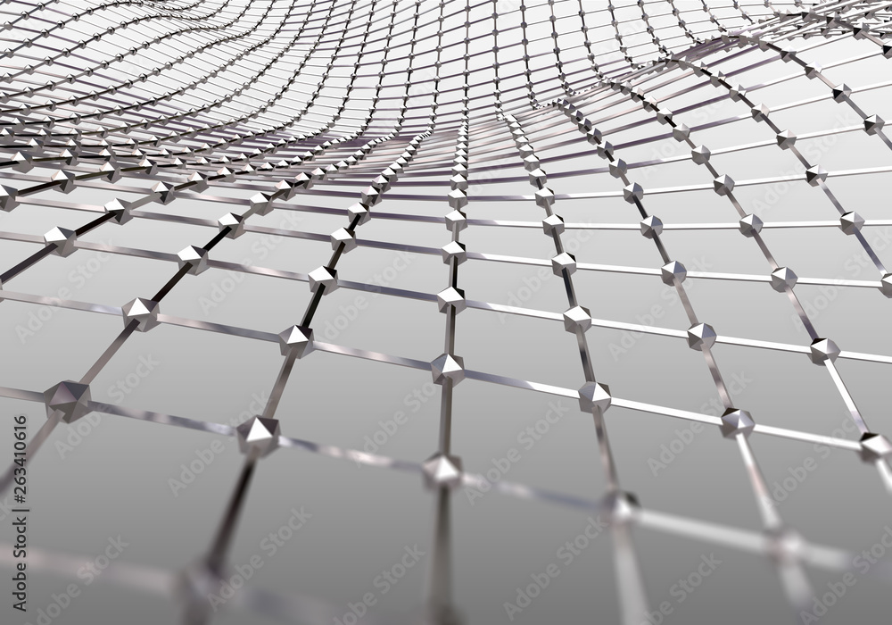 Fototapeta premium Modern abstract surface wave. Metal grid with waves. Futuristic technology concept. Stylized Hi-Tech backdrop. 3d render