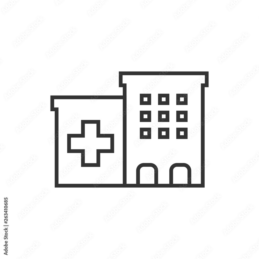 Hospital building icon in flat style. Infirmary vector illustration on white isolated background. Medical ambulance business concept. Hospital building icon in flat style. Infirmary vector illustration on white isolated background. Medical ambulance business concept.