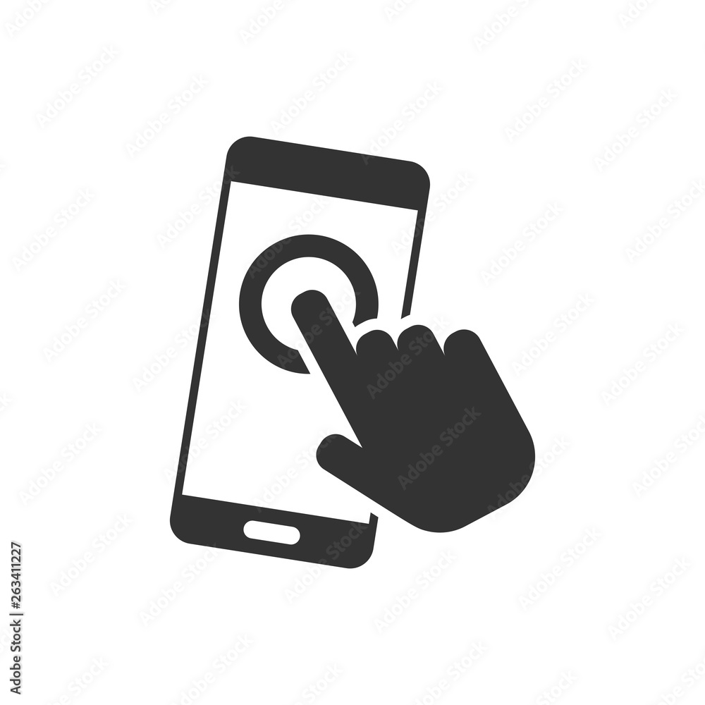 Hand touch smartphone icon in flat style. Phone finger vector ...