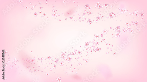 Nice Sakura Blossom Isolated Vector. Watercolor Flying 3d Petals Wedding Frame. Japanese Style Flowers Wallpaper. Valentine, Mother's Day Tender Nice Sakura Blossom Isolated on Rose