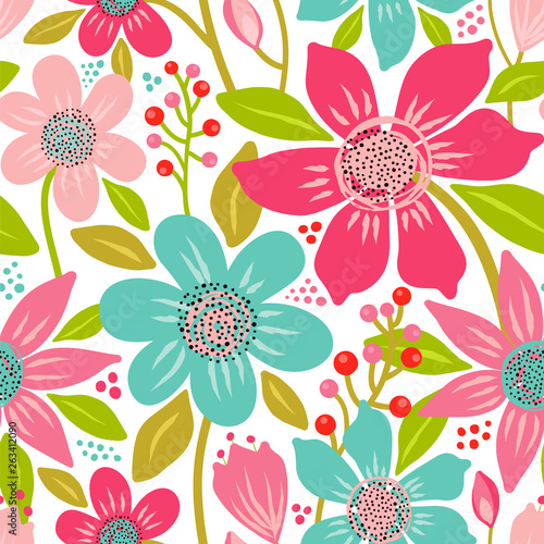 Floral seamless pattern. Vector illustration with hand drawn lovely flowers.