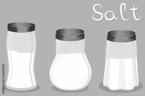 Illustration on theme big set different types glassware filled salt