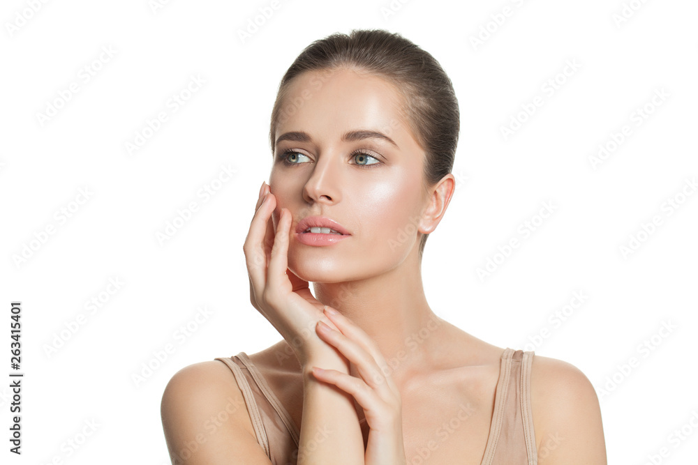 Spa woman with clear skin isolated. Skincare and facial treatment concept Spa woman with clear skin isolated. Skincare and facial treatment concept