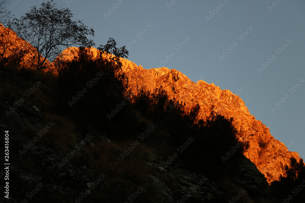 Alpi Apuane, Massa Carrara, Tuscany, Italy. Mountain illuminated