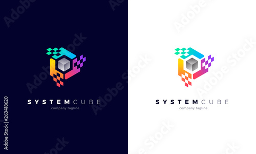 Hexagon colorful pixel cube logo tempalte