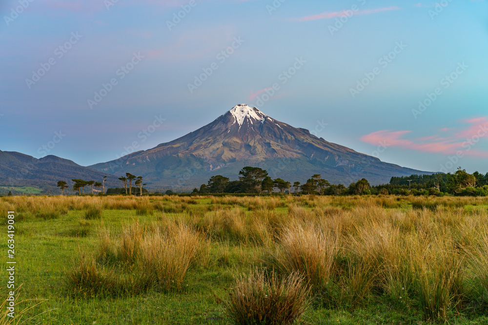 sunset at cone volcano mount taranaki, new zealand 14