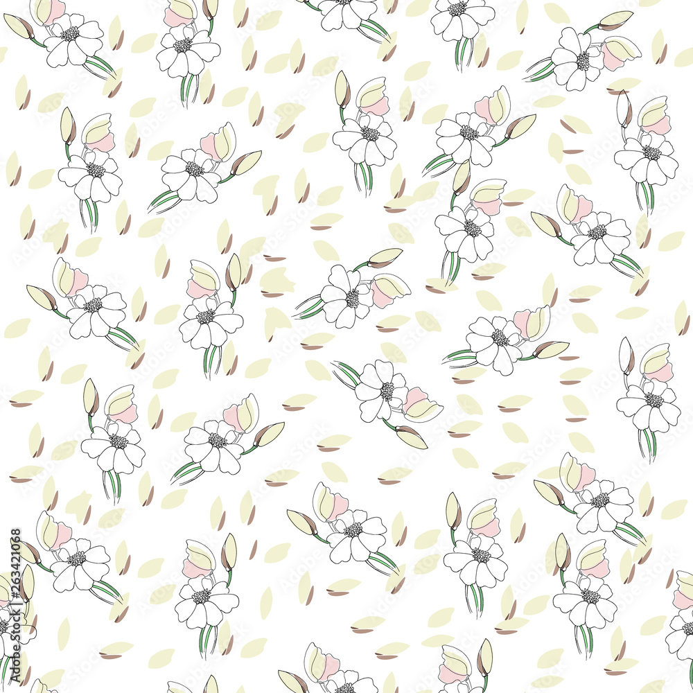 Flowers seamless pattern for paper, textile printing and web projects. Ivory background Flowers seamless pattern for paper, textile printing and web projects. Ivory background