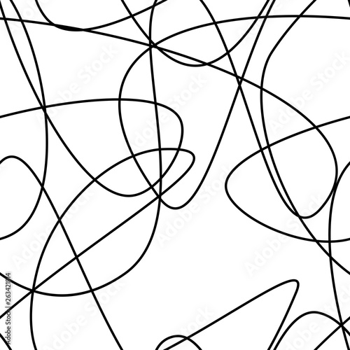 Vector abstract seamless scribble background. Fantasy modern tangled pattern. Digital tortuous design. Creative tangled composition.