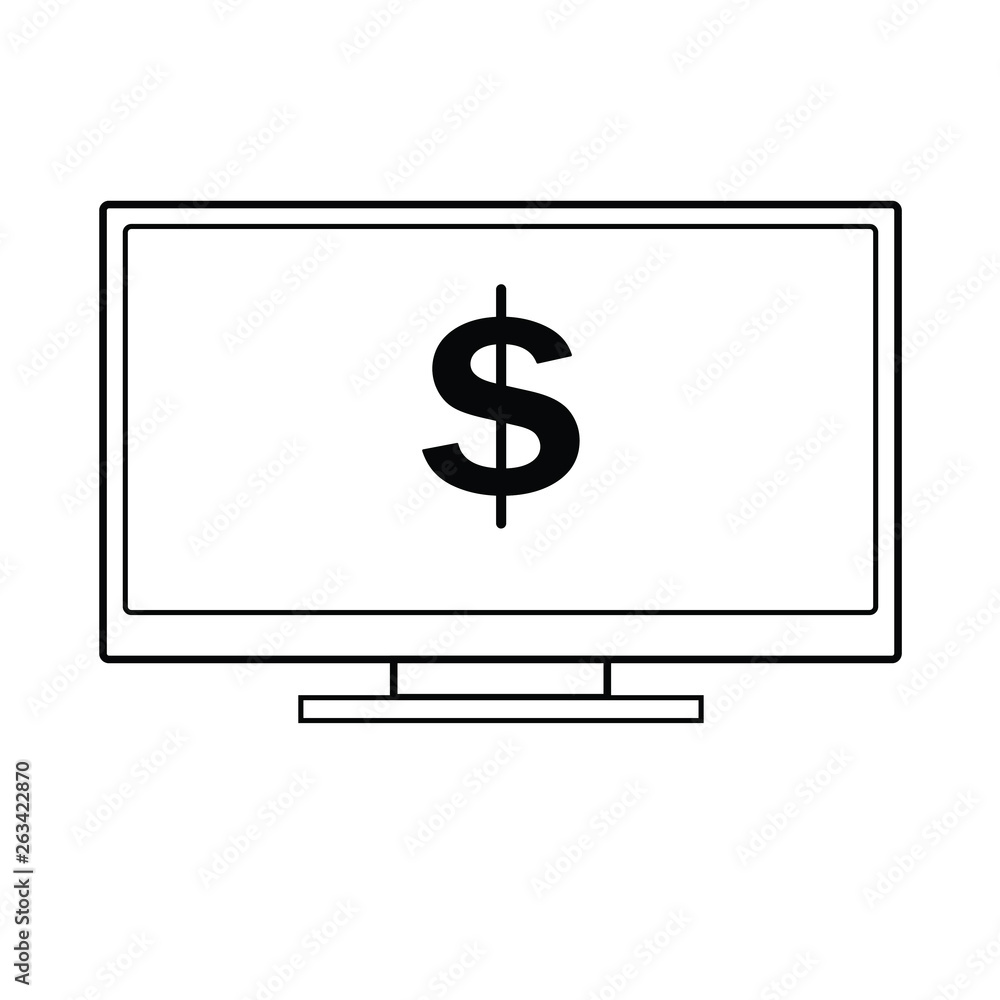 Computer monitor and dollar outline icon Computer monitor and dollar outline icon