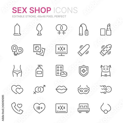 Collection of sex shop related line icons. 48x48 Pixel Perfect. Editable stroke