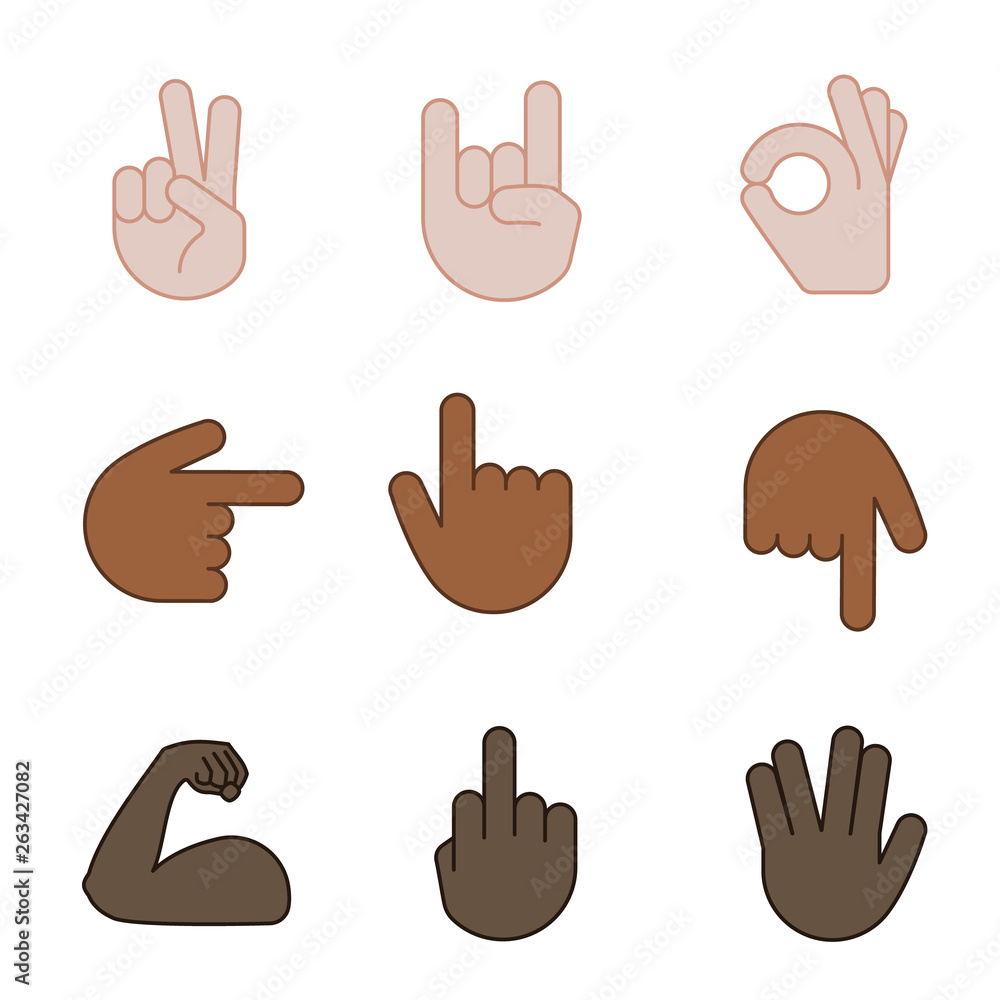 Fototapeta premium Hand gesture emojis color icons set