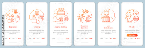 Men's health risks factors onboarding mobile app page screen with linear concepts