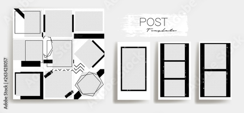  Design backgrounds for social media banner.Set of instagram stories and post frame templates.Vector cover. Mockup for personal blog or shop.Layout for promotion.