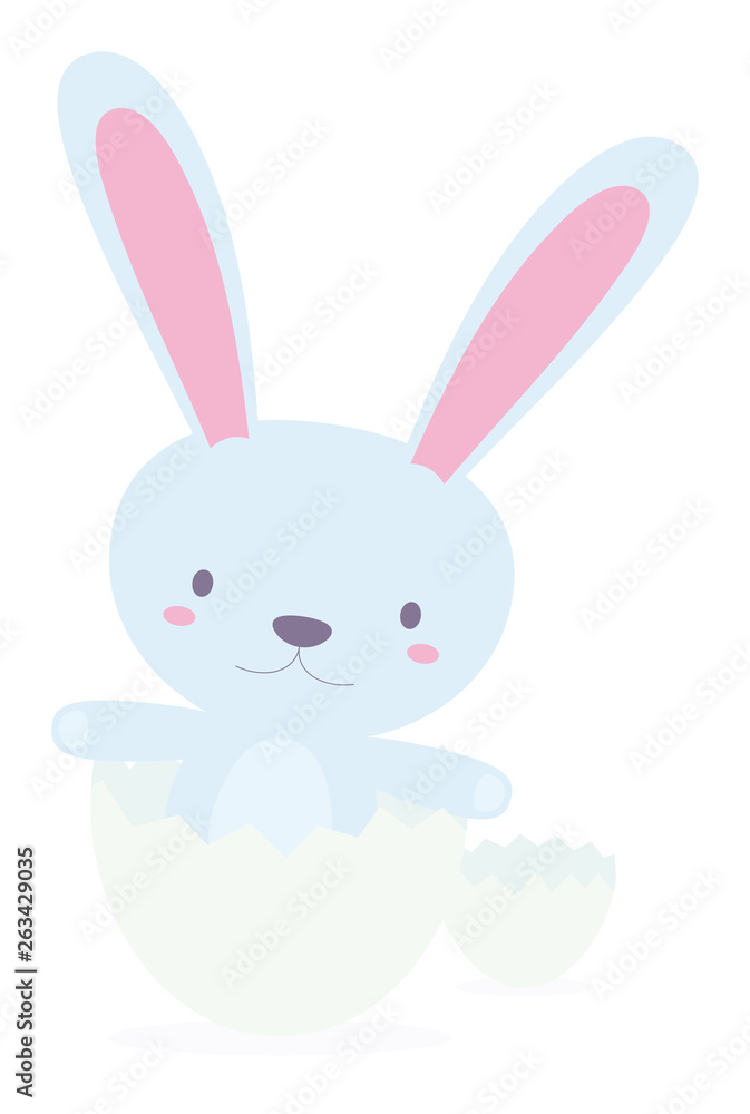 Vector little bunny inside easter egg. Isolated white background. Vector little bunny inside easter egg. Isolated white background.