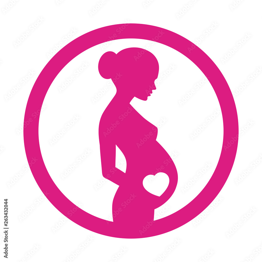 Silhouette of pregnant woman with heart on pink background - Vector Silhouette of pregnant woman with heart on pink background - Vector