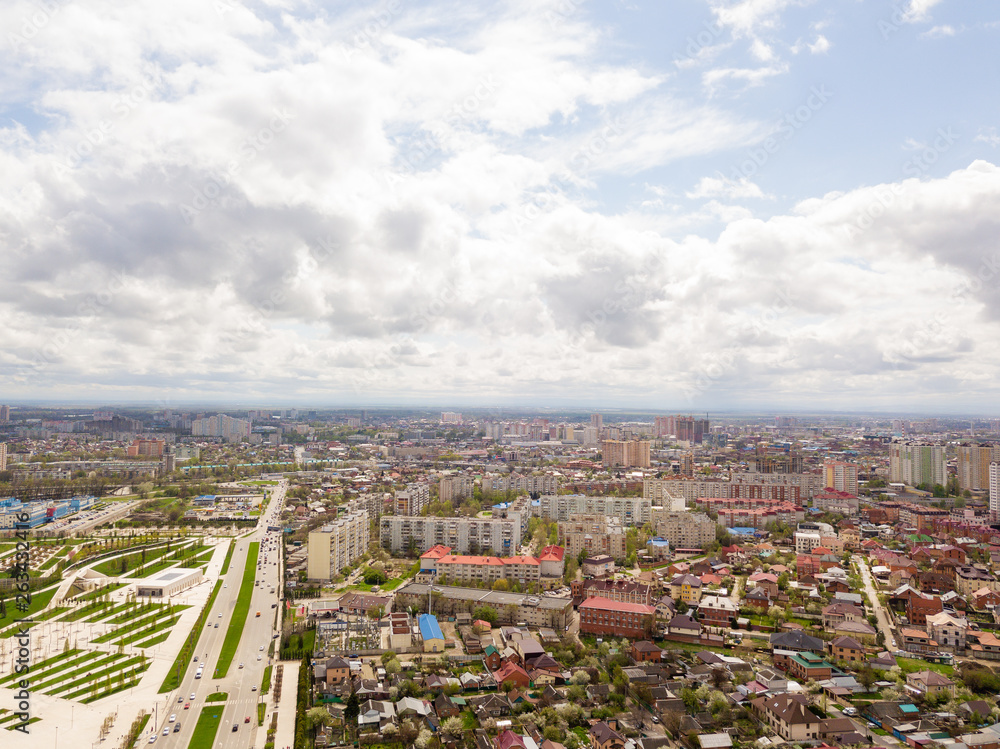 Krasnodar cityscape from aerial view. Modern city view. Skyline landscape