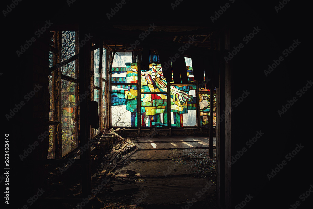 Obraz premium Large windows in Pripyat City, Chernobyl Exclusion Zone 2019