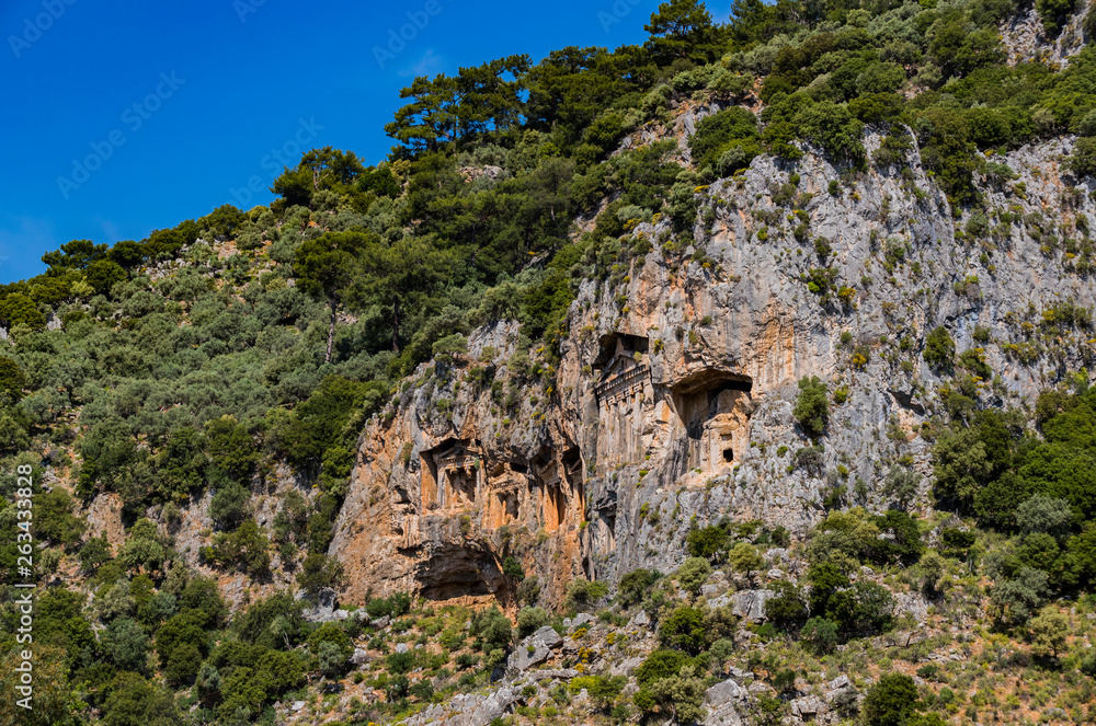 Ancient antique tombs of Lycian kings in the Taurus mountains 