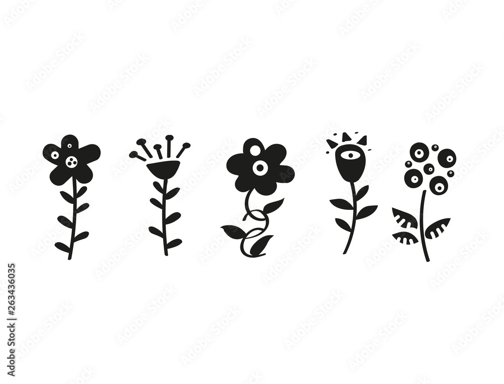 Fototapeta premium Set of Coloring Page. Adult Coloring Book Set and Antistress freehand sketch with flowers. Vector illustration.