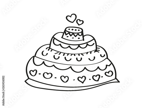 Set of Coloring Page. Adult Coloring Book Set and Antistress freehand sketch with Big Cake. Vector illustration. © Artamstera