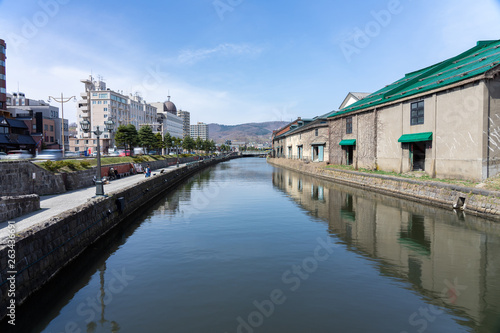 Pedestrian and Tourists at Otaru canal historic Landmark of Hokkaido popular tourist destination at Japan