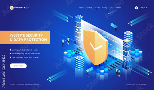 Website Security and Data Protection. Vector isometric illustration