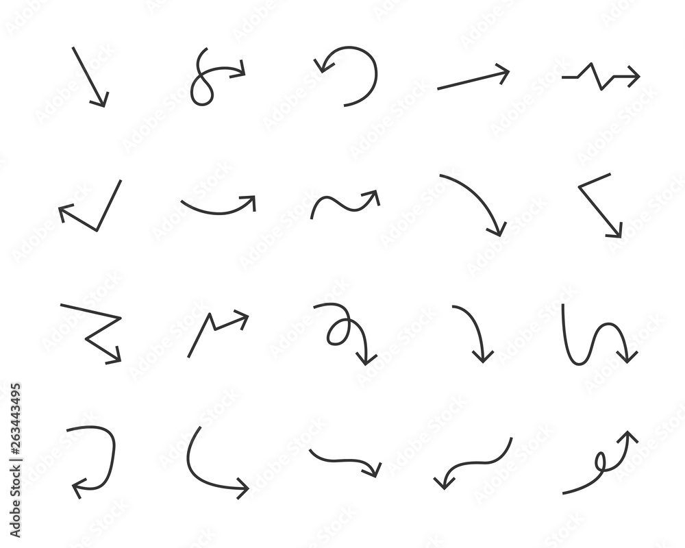 set of arrow icons, such as linear, curve, aiming, next set of arrow icons, such as linear, curve, aiming, next