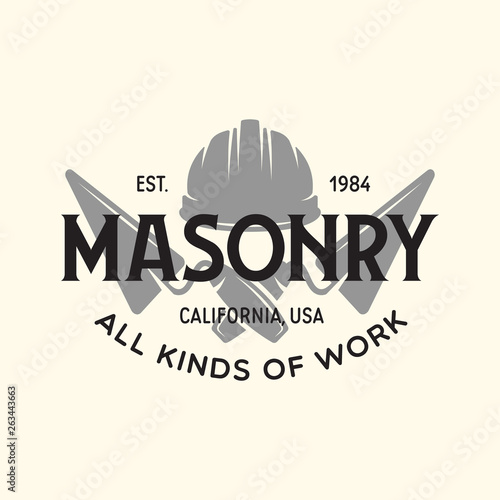 Vintage construction and bricklaying label. Poster, stamp, banner and design elements. Vector illustration