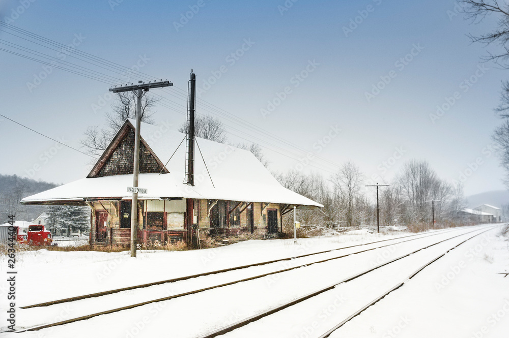abandoned train depot in snow abandoned train depot in snow