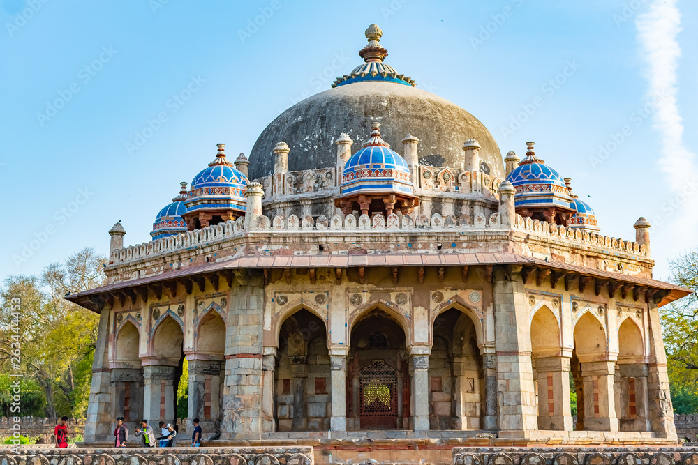 New Delhi, India, Mar 30 2018 - A Landscape view of Isa Khan Garden Tomb inside Humayun's tomb which is a World Heritage architecture, situated in Delhi, India