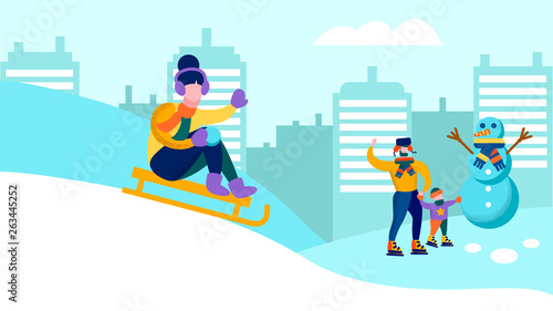 Happy Family Having Fun Together Winter Banner
