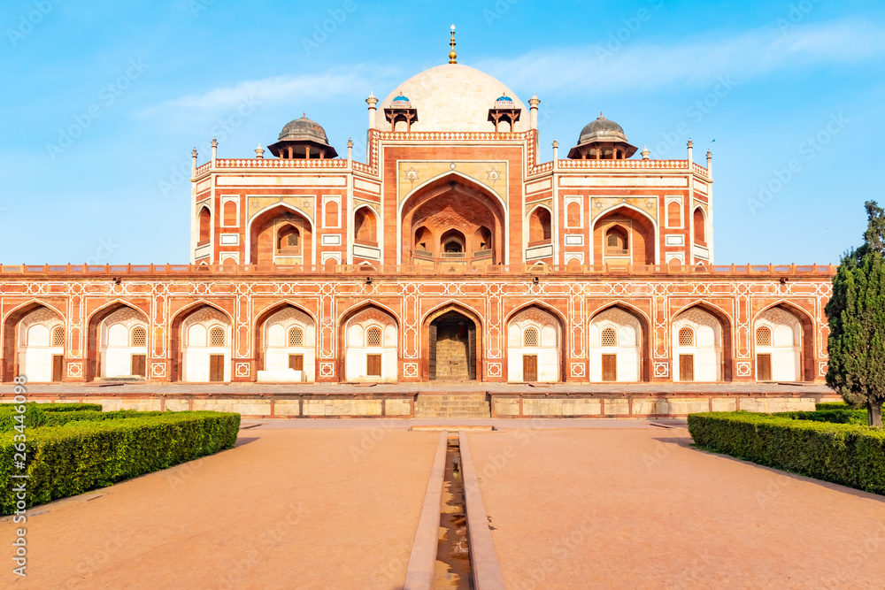 Delhi, India, 30 March 2019 - Humayun's tomb is the tomb of the Mughal Emperor Humayun in Delhi, India. The tomb was commissioned by Humayun's first wife and chief consort, Empress Bega Begum