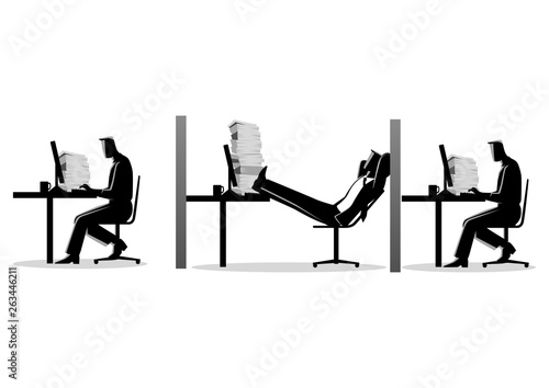 Businessman relaxing while his friends working