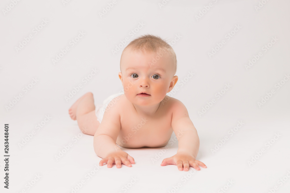 baby boy in diapers on white background, baby 5 months baby boy in diapers on white background, baby 5 months