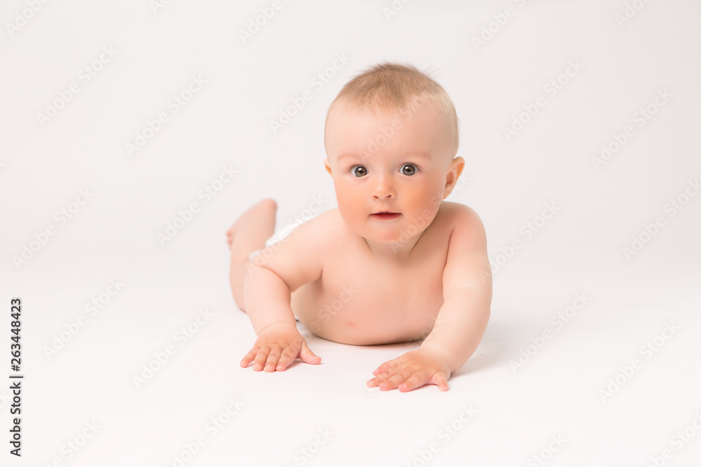 baby boy in diapers on white background, baby 5 months baby boy in diapers on white background, baby 5 months