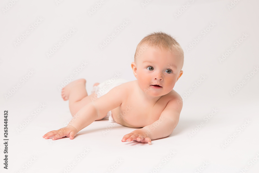 baby boy in diapers on white background, baby 5 months baby boy in diapers on white background, baby 5 months