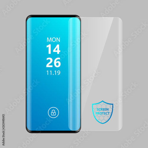 Mobile Curved screen protector film or glass cover Vector Illustration