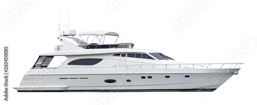 Fotografia A private motor yacht, isolated on a white background