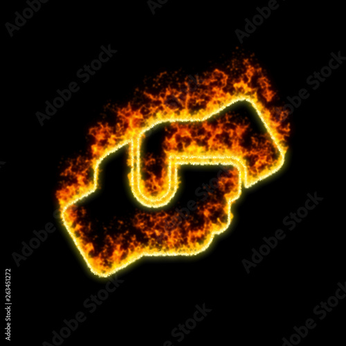 The symbol hands helping burns in red fire
