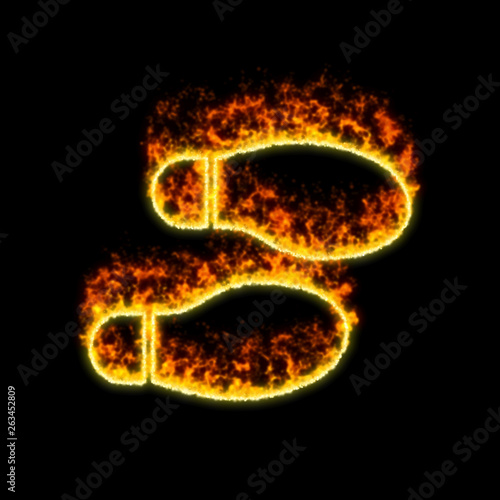 The symbol shoe prints burns in red fire