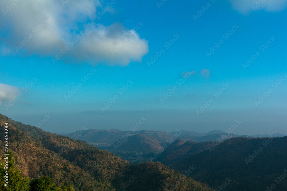 Beautiful view of mountain with blue sky natural background.