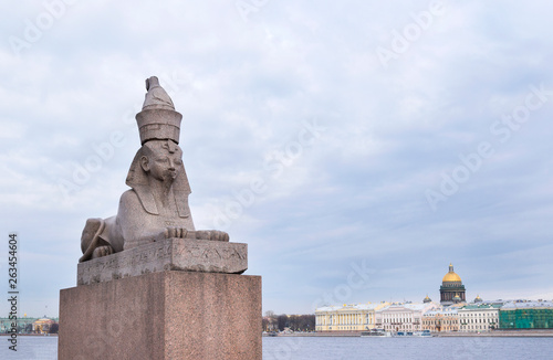 stone Sphinx on the Neva embankment in St. Petersburg,