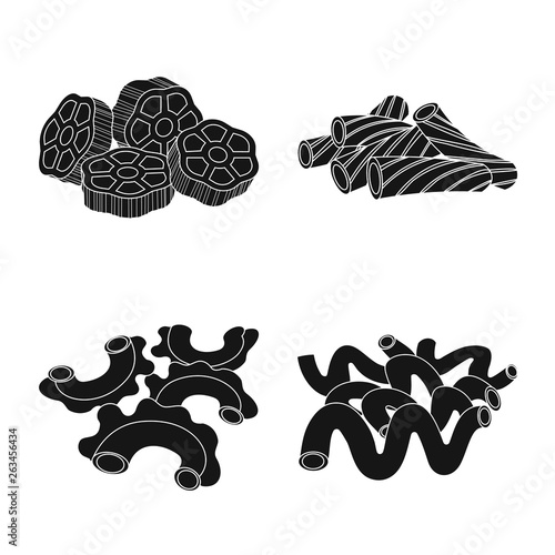 Vector illustration of pasta and carbohydrate icon. Set of pasta and macaroni stock symbol for web.