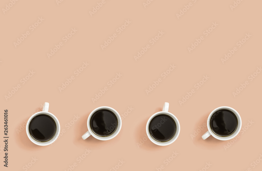 Collection of coffee cups overhead view flat lay - obrazy, fototapety, plakaty 