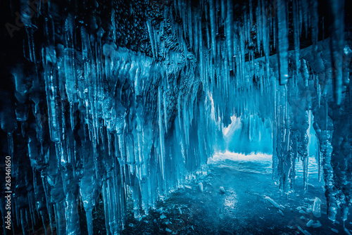 Inside the blue ice cave at Lake Baikal, Siberia, Eastern Russia.