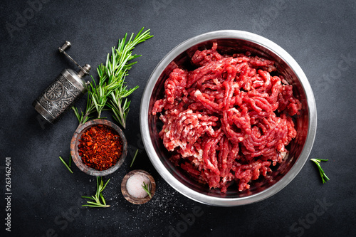 Mince. Ground meat with ingredients for cooking
