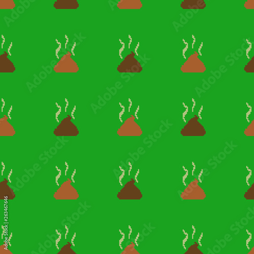 Vector Seamless Pattern of Pixel Shit on Green Background