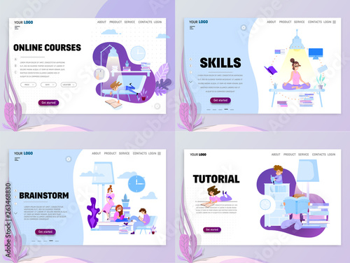 Distance learning, skill enhancement, office brainstorming. Homepage template for website or landing page.